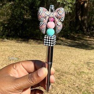 Handcrafted Floral Bow Pen with Colorful Beads